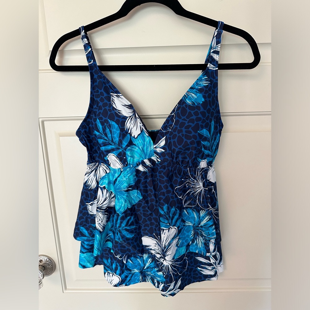 Beach House Blue Floral Print Tankini Top